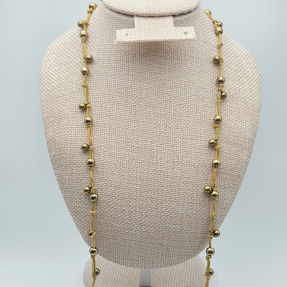 New! CHICO'S Besar Long Necklace Brass Bead Gold Cord Hand Tied 40" New‎ W Tags - Picture 5 of 7